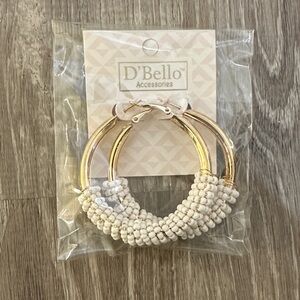 Gold and White Beaded Earrings